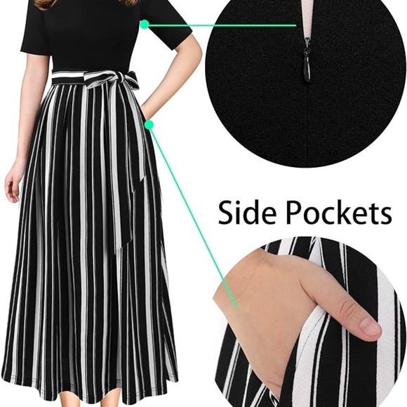 Elegant Patchwork Pockets Pleated Dress - Picture 5 of 10